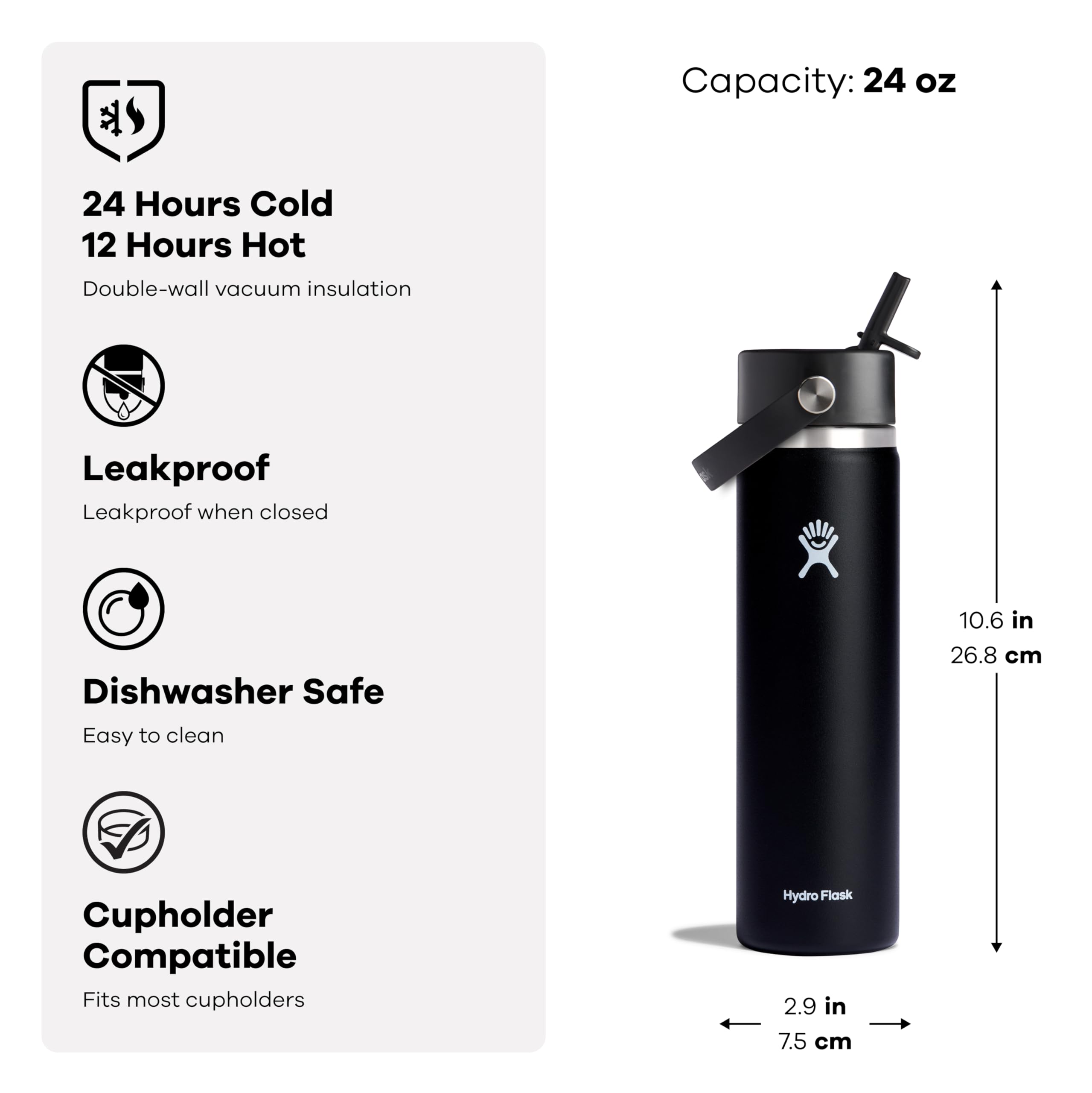 Slim, cupholder-friendly Hydro Flask fits most car cup holders during travel.