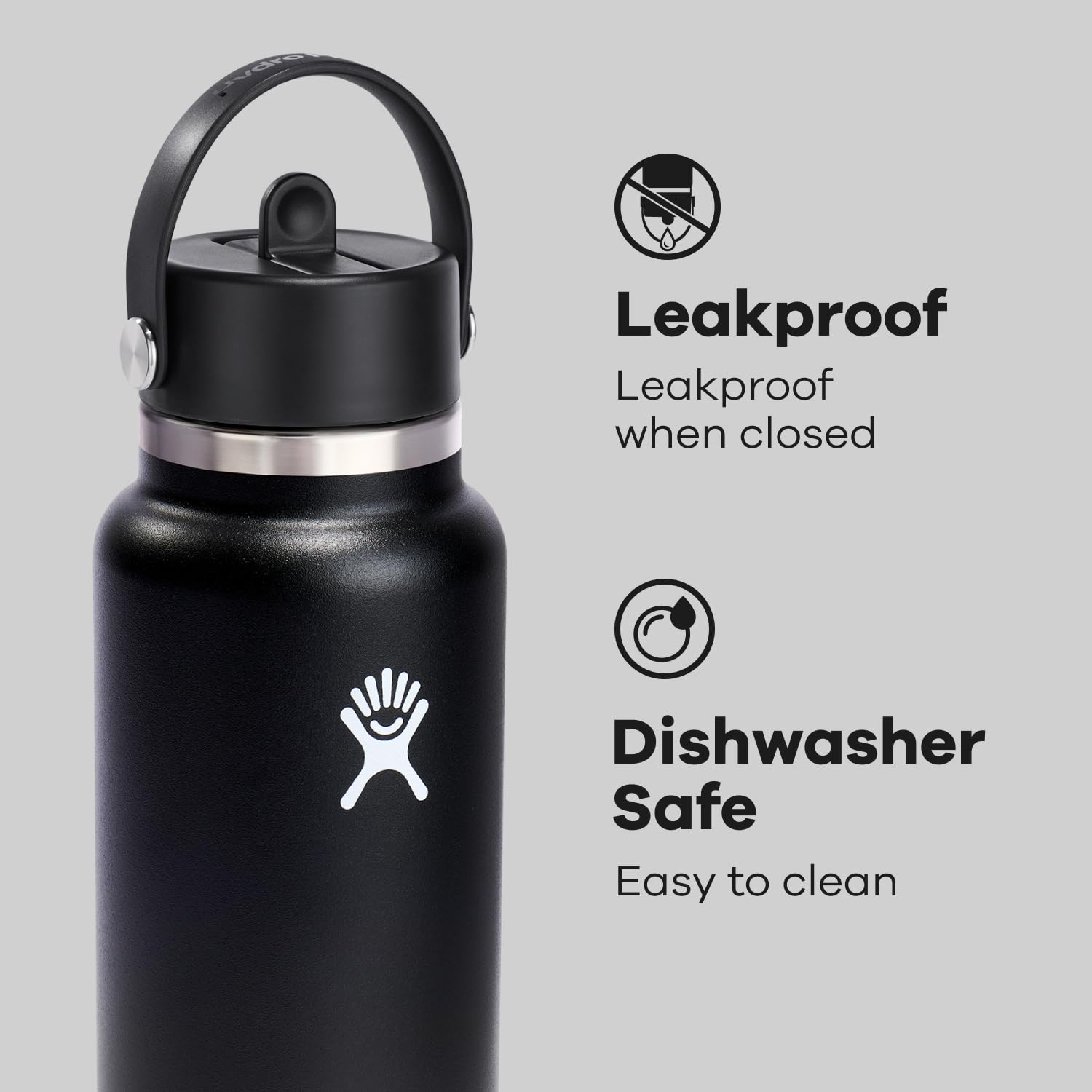 Hydro Flask dishwasher-safe bottle simplifies cleaning after workouts.
