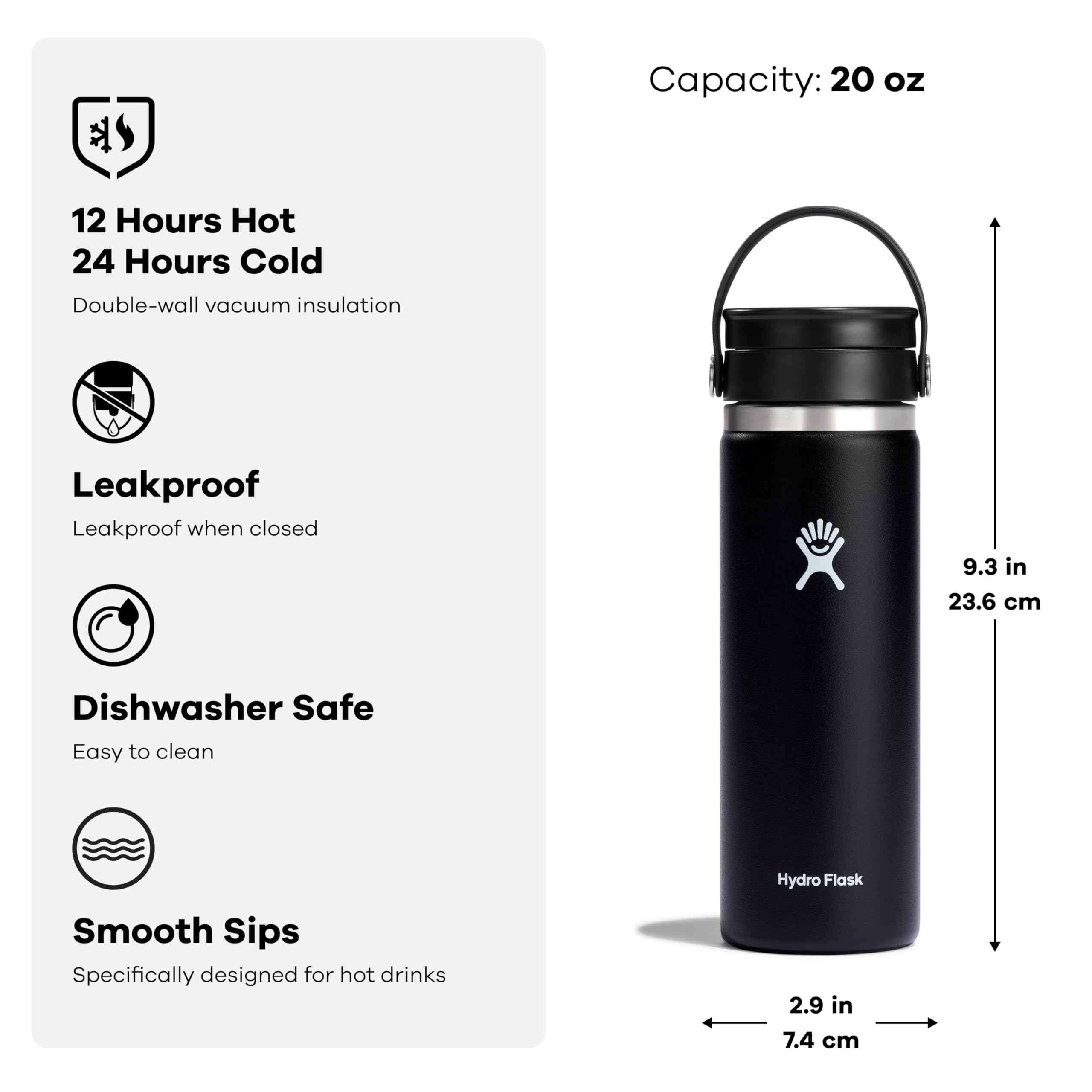 Hydro Flask dishwasher-safe bottle and lid for easy cleaning
