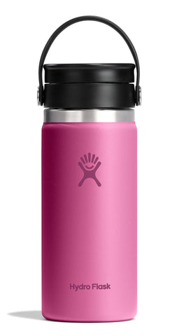 Hydro Flask Flex Sip coffee tumbler in reef pink with leakproof lid for on-the-go hot drinks.