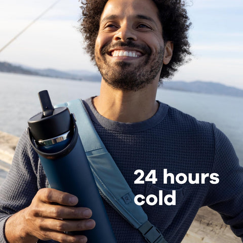 Hydro Flask flex straw-cap agave 24oz enables one-handed sipping and spill-free transport.