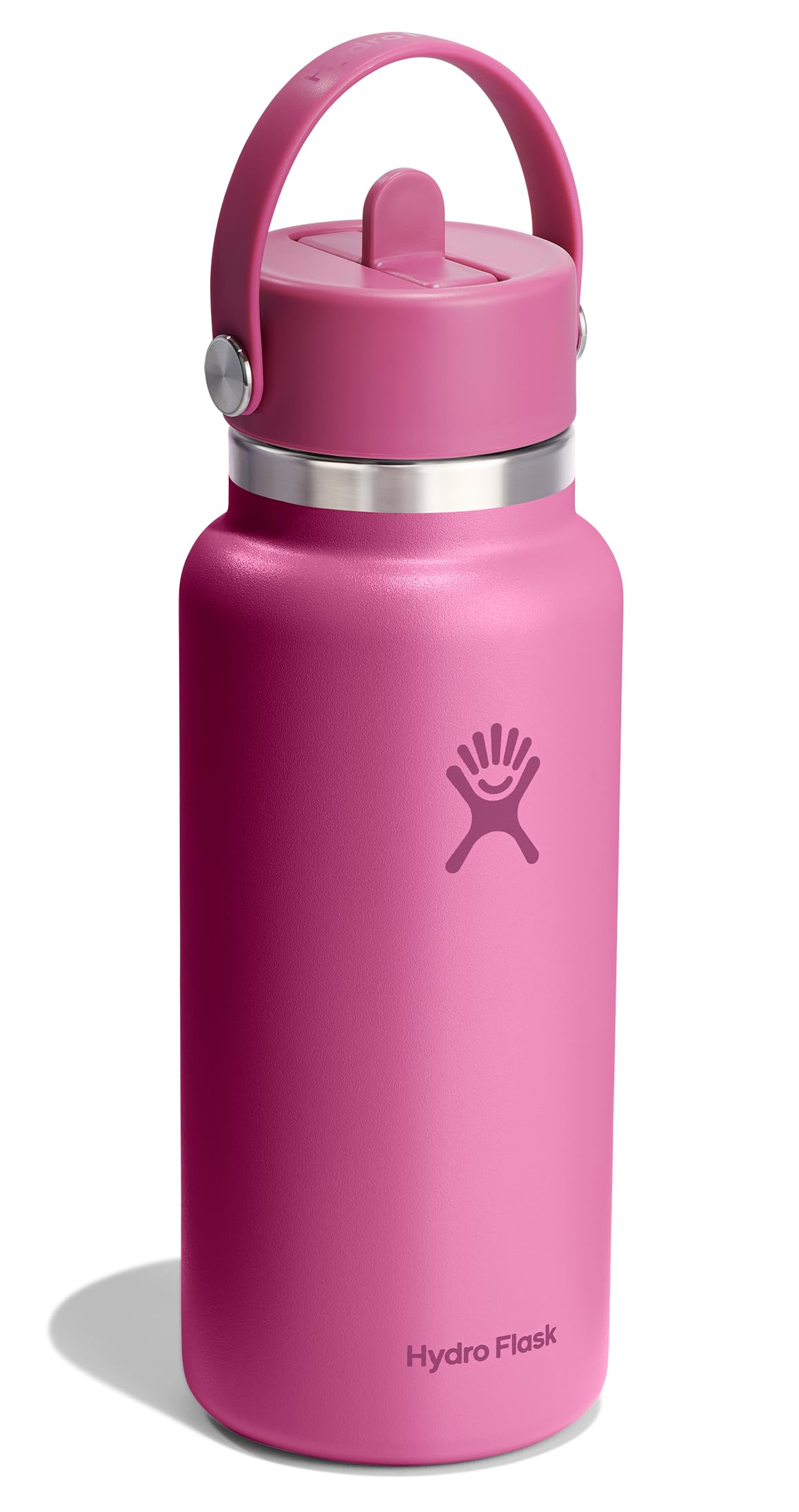 Hydro Flask reef pink bottle with Flex Straw Cap for easy one-handed sipping.