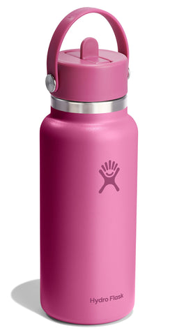 Hydro Flask reef pink bottle with Flex Straw Cap for easy one-handed sipping.