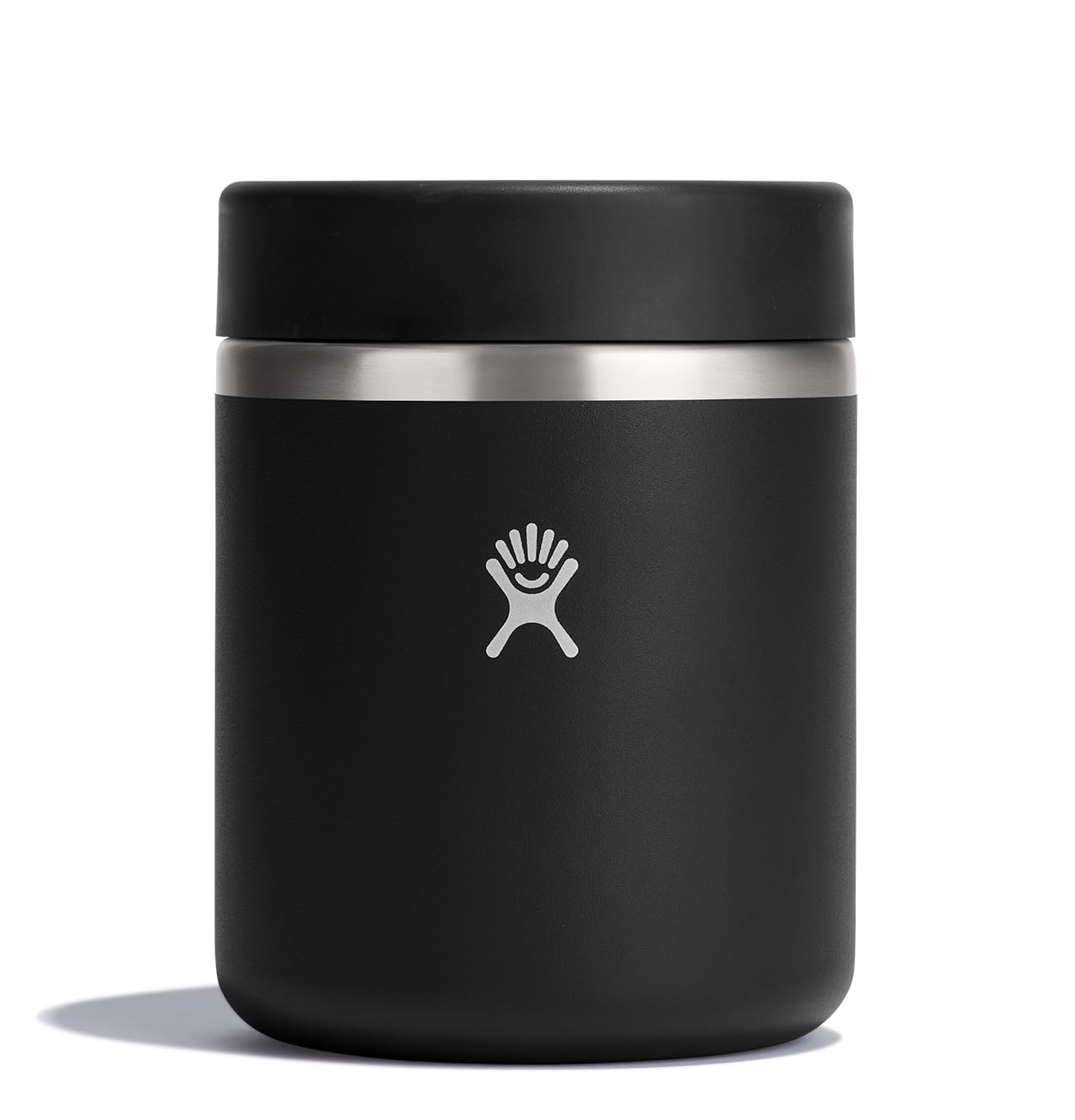 Hydro Flask Food Jar 28oz Black insulated with easy-open lid for hot meals on the go.