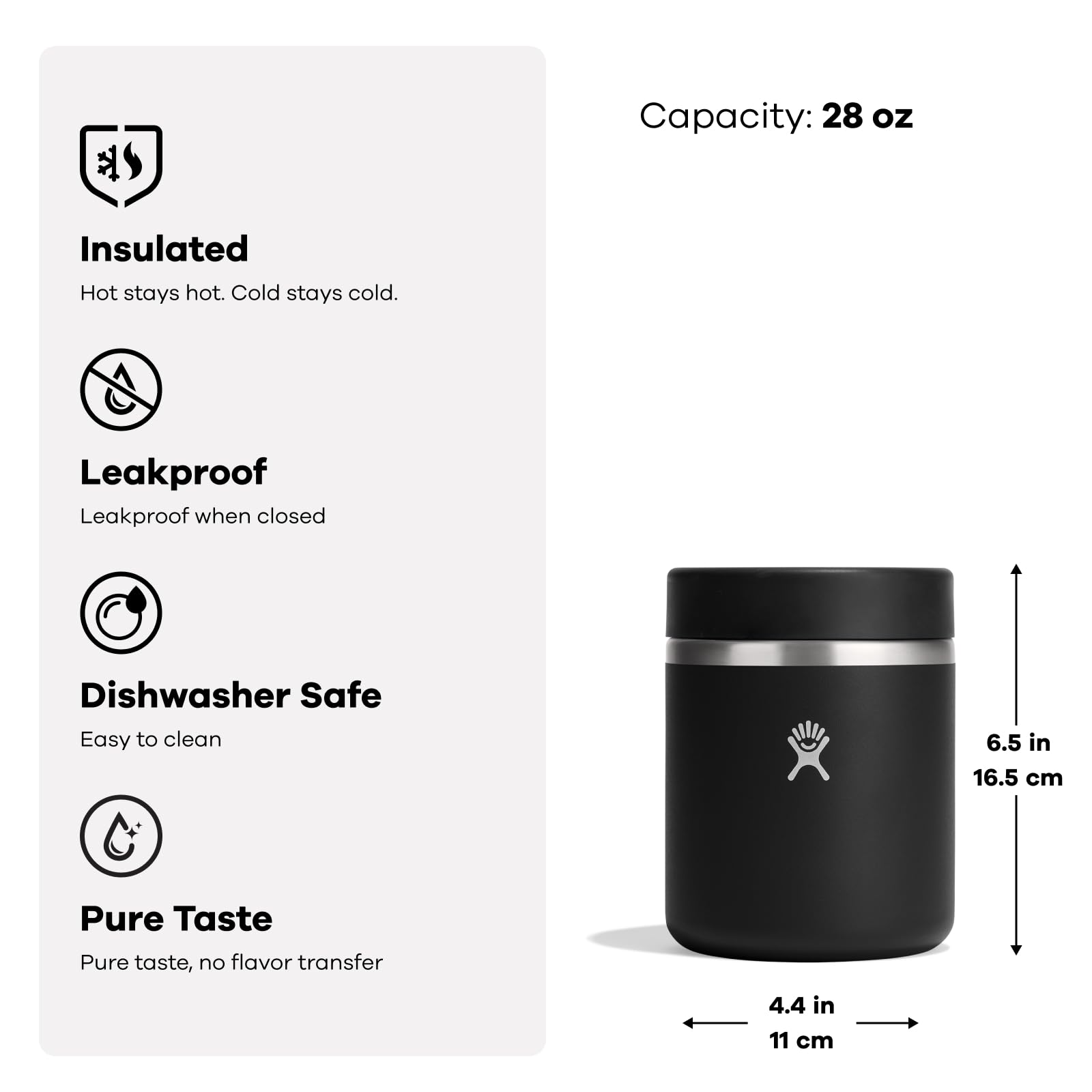 Hydro Flask 28oz interior stainless steel preserves flavor without cross-contamination.