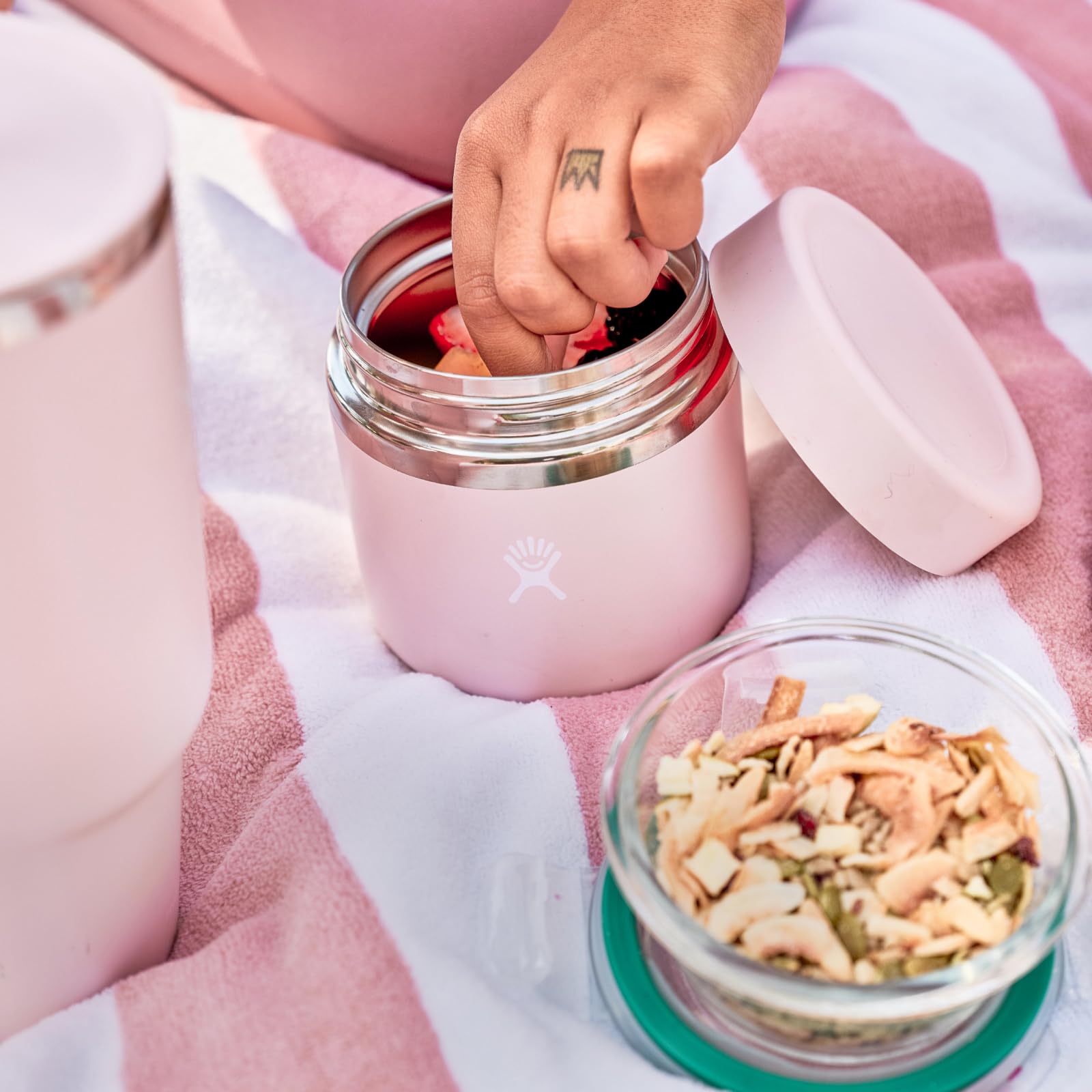 Hydro Flask Food Jar Surf Blue in bag as a lunch and snack solution.