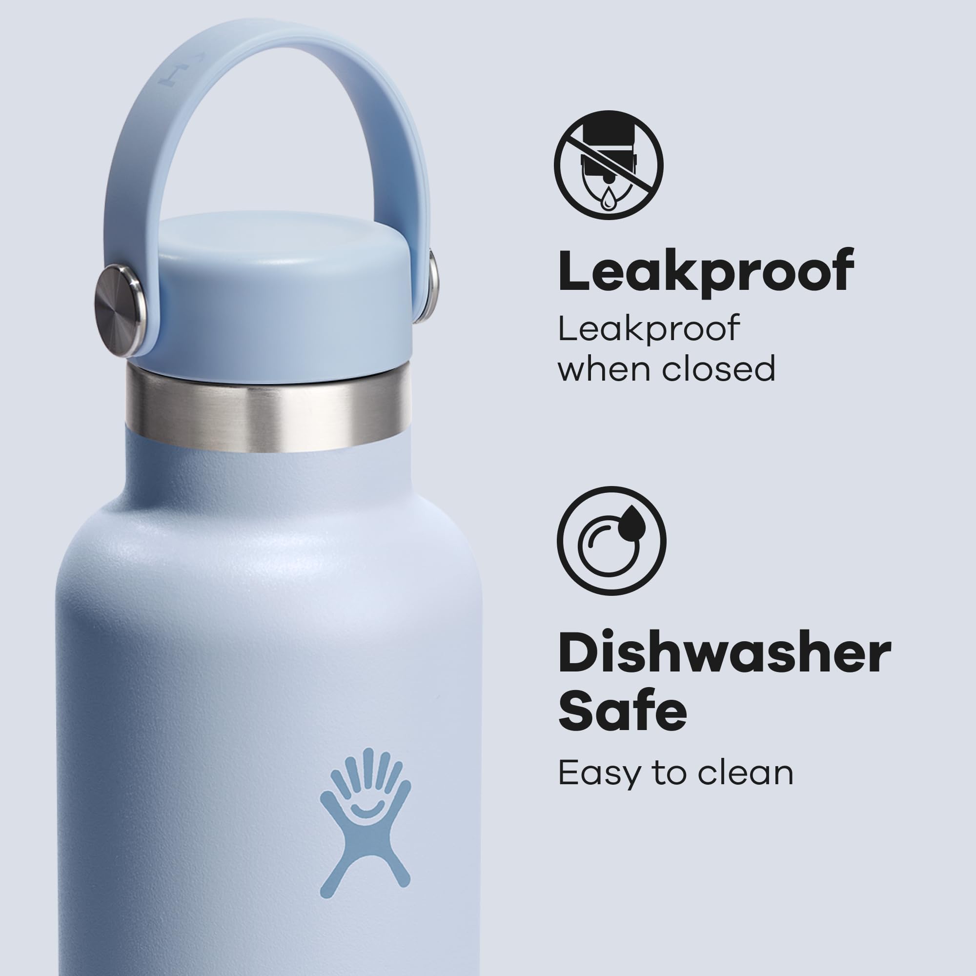 Hydro Flask bottle with ice cubes fitting easily for a crisp cold drink.