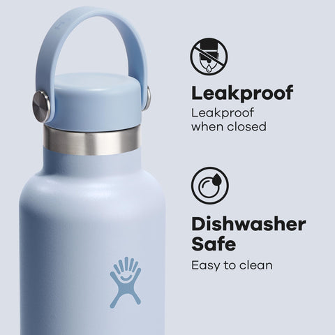 Hydro Flask bottle with ice cubes fitting easily for a crisp cold drink.