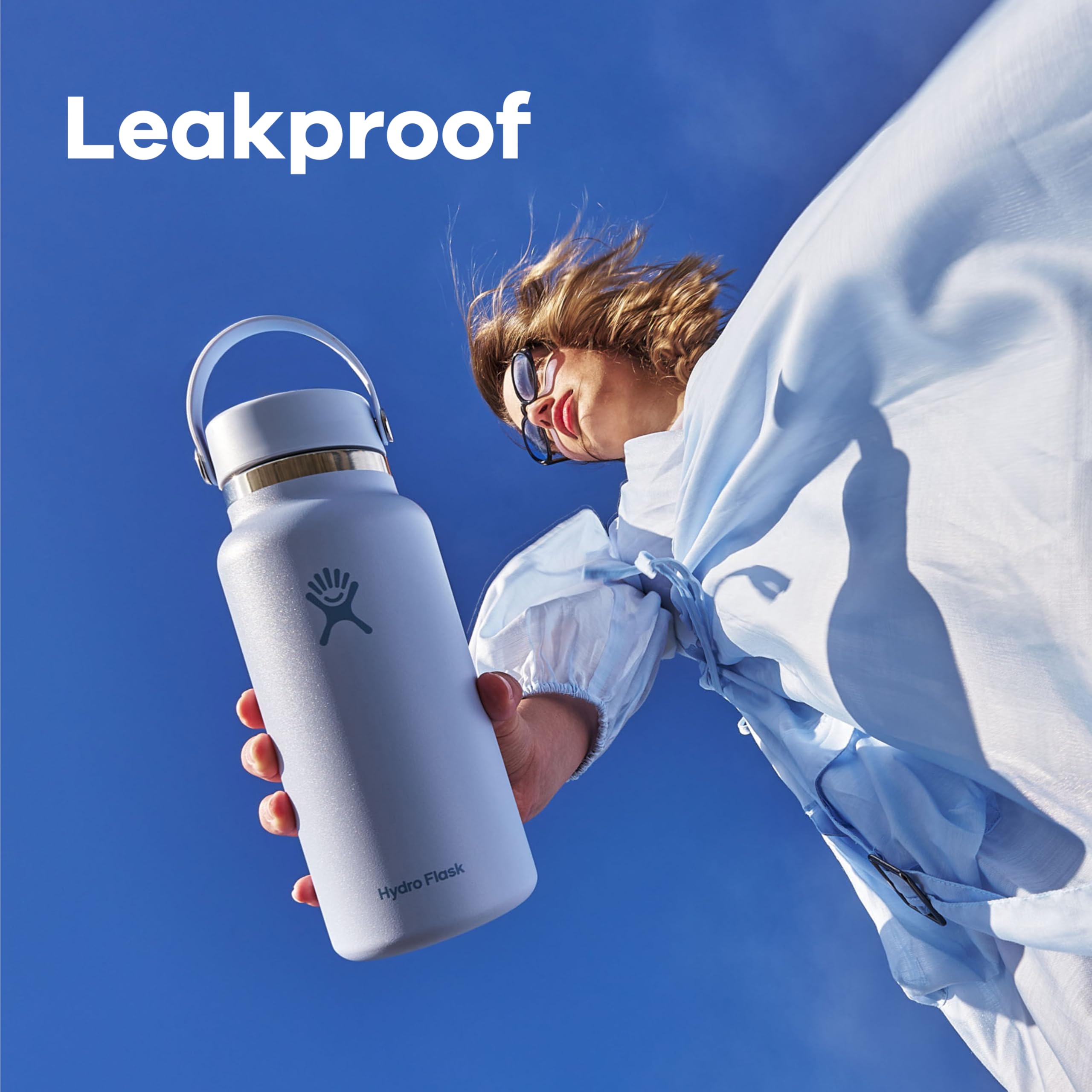 Hydro Flask wide mouth with ice cubes fits easily to chill.