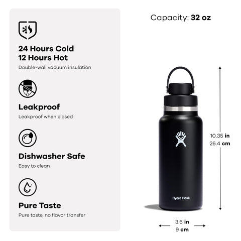Hydro Flask Indigo 32oz dishwasher-safe lid for easy cleaning