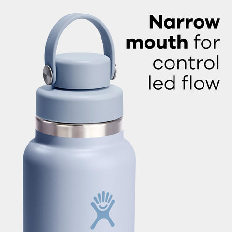 Indigo 32oz Hydro Flask with ice cubes in wide mouth
