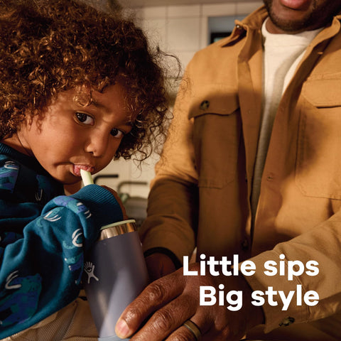 Hydro Flask Kids 12oz tumbler stainless steel construction emphasizes durability.