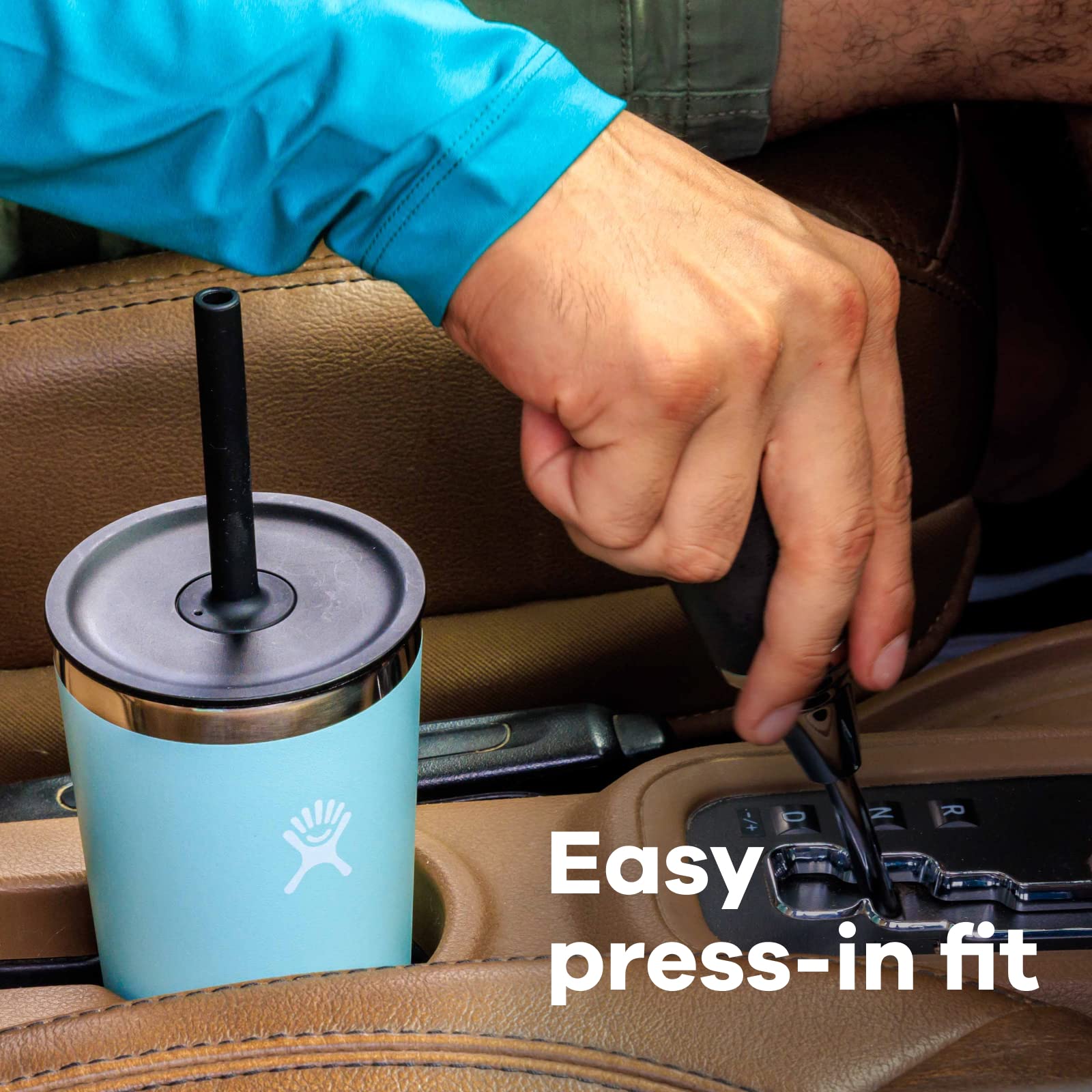 Hydro Flask press-in straw lid mounted on a 12 oz all-around tumbler for on-the-go sipping