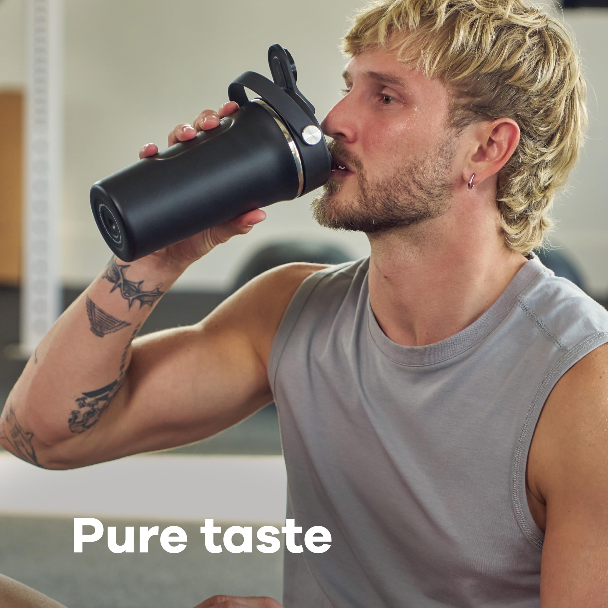 Hydro Flask shaker bottle dishwasher safe cap for easy cleaning.