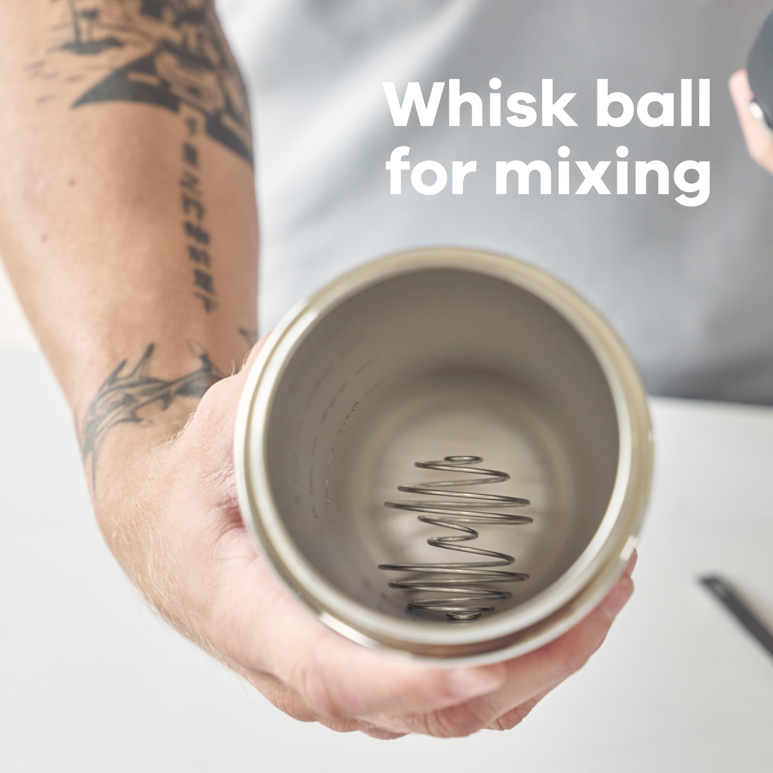 Hydro Flask shaker bottle with whisk ball blends thick shakes quickly.