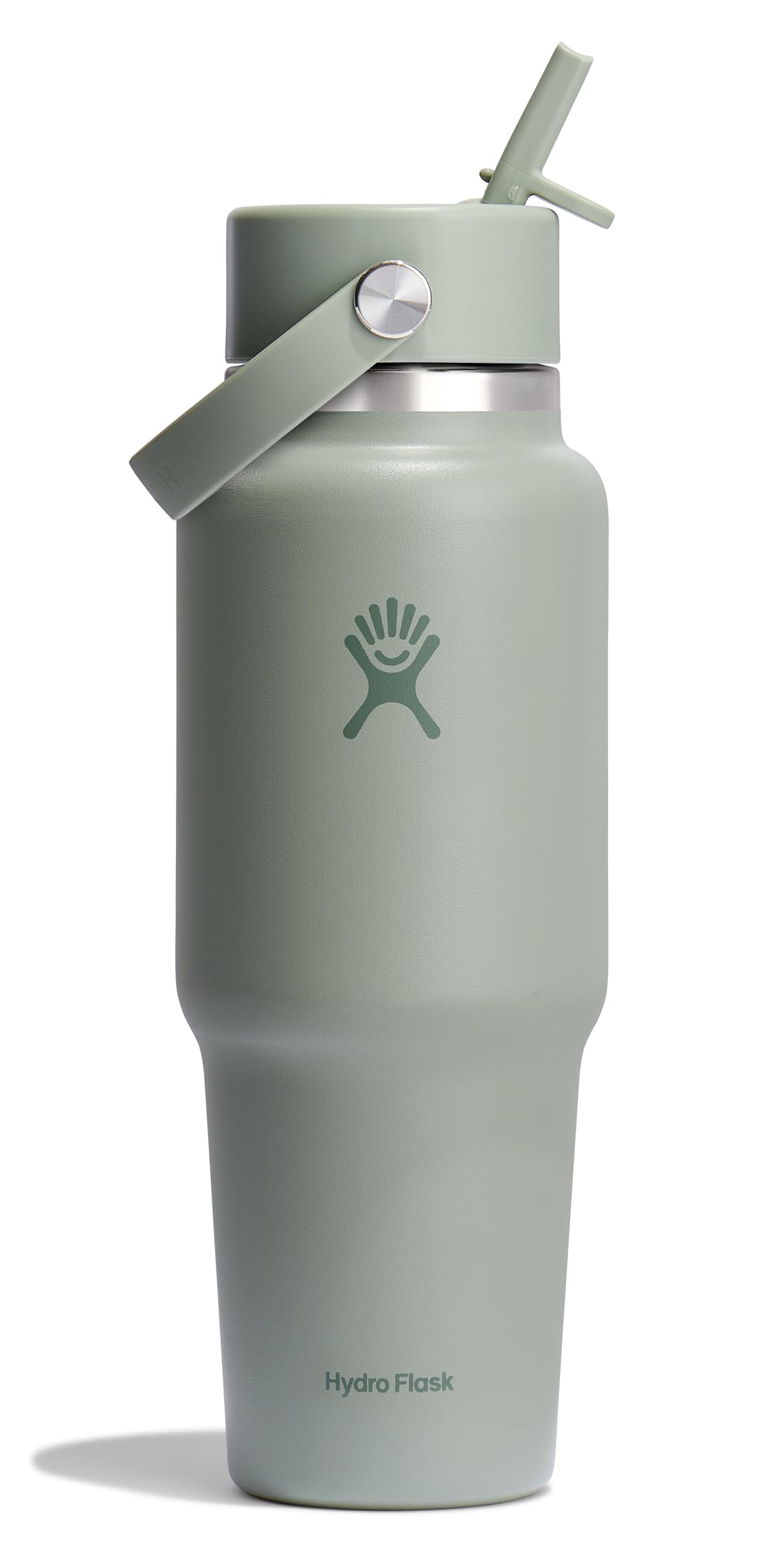 Hydro Flask Travel Bottle 32oz Agave Green with cupholder-ready design for on-the-road hydration.
