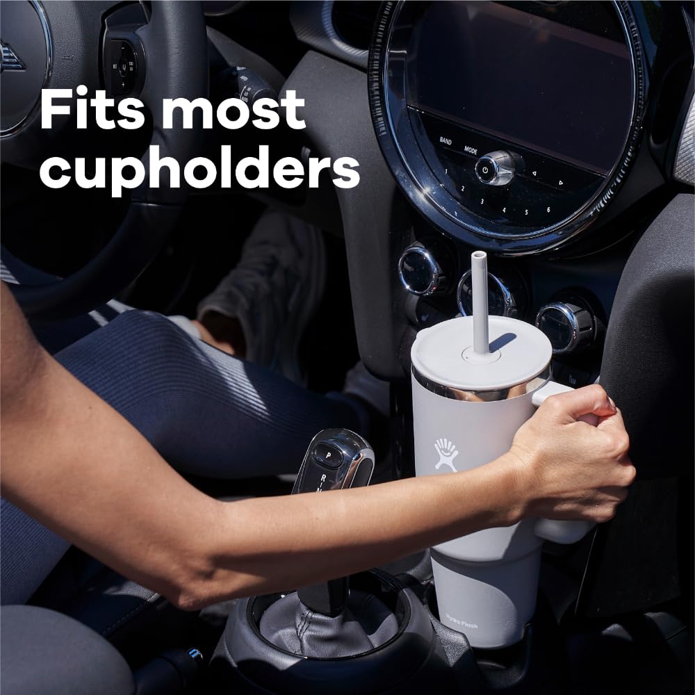 Leak-resistant lid with flexible straw on Hydro Flask tumbler reduces spills.