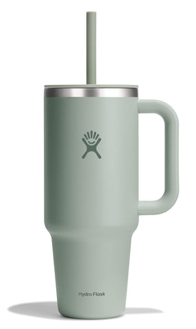 Hydro Flask Travel Tumbler 40 oz front view in Agave Green keeps drinks cold