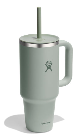 Hydro Flask Travel Tumbler 40 oz side view with handle for easy carrying