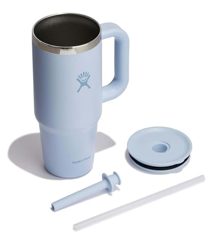 Hydro Flask Travel Tumbler with double-wall insulation keeps drinks cold.