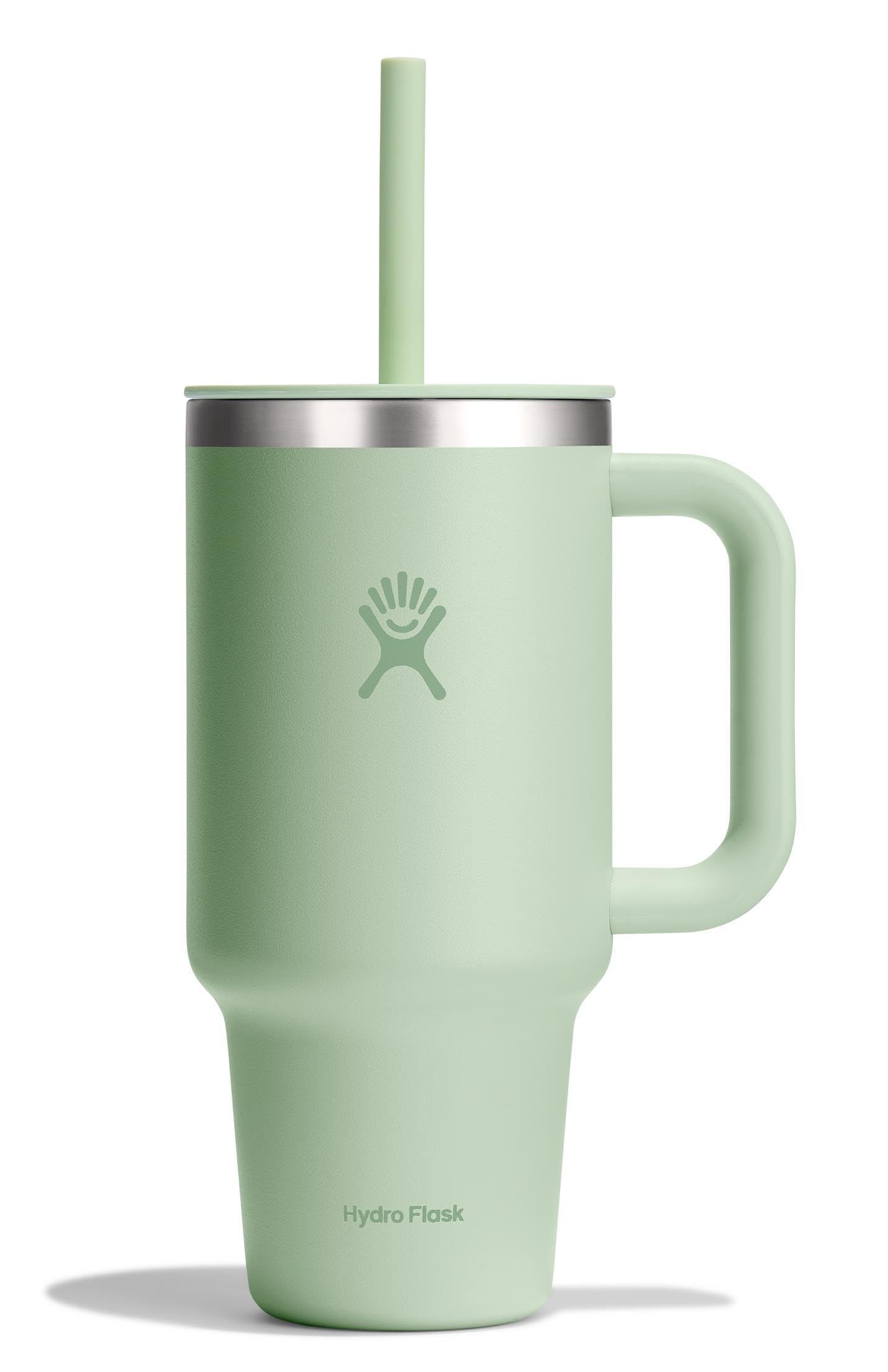 Hydro Flask Travel Tumbler with handle 32 oz Aloe Green for easy on-the-go hydration.