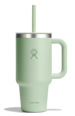 Hydro Flask Travel Tumbler with handle 32 oz Aloe Green for easy on-the-go hydration.
