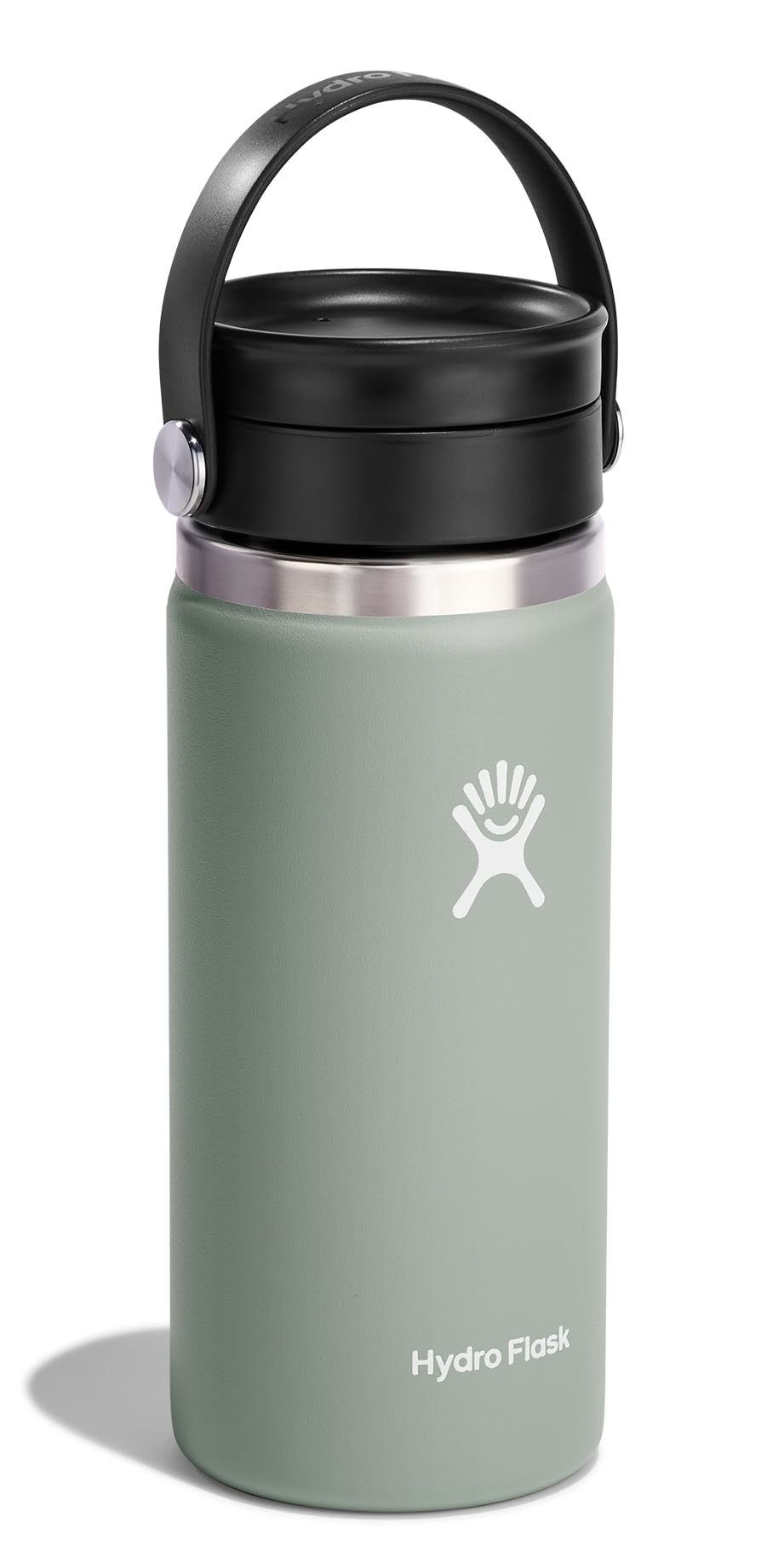 Hydro Flask wide mouth 16 oz agave green highlights coffee freshness.
