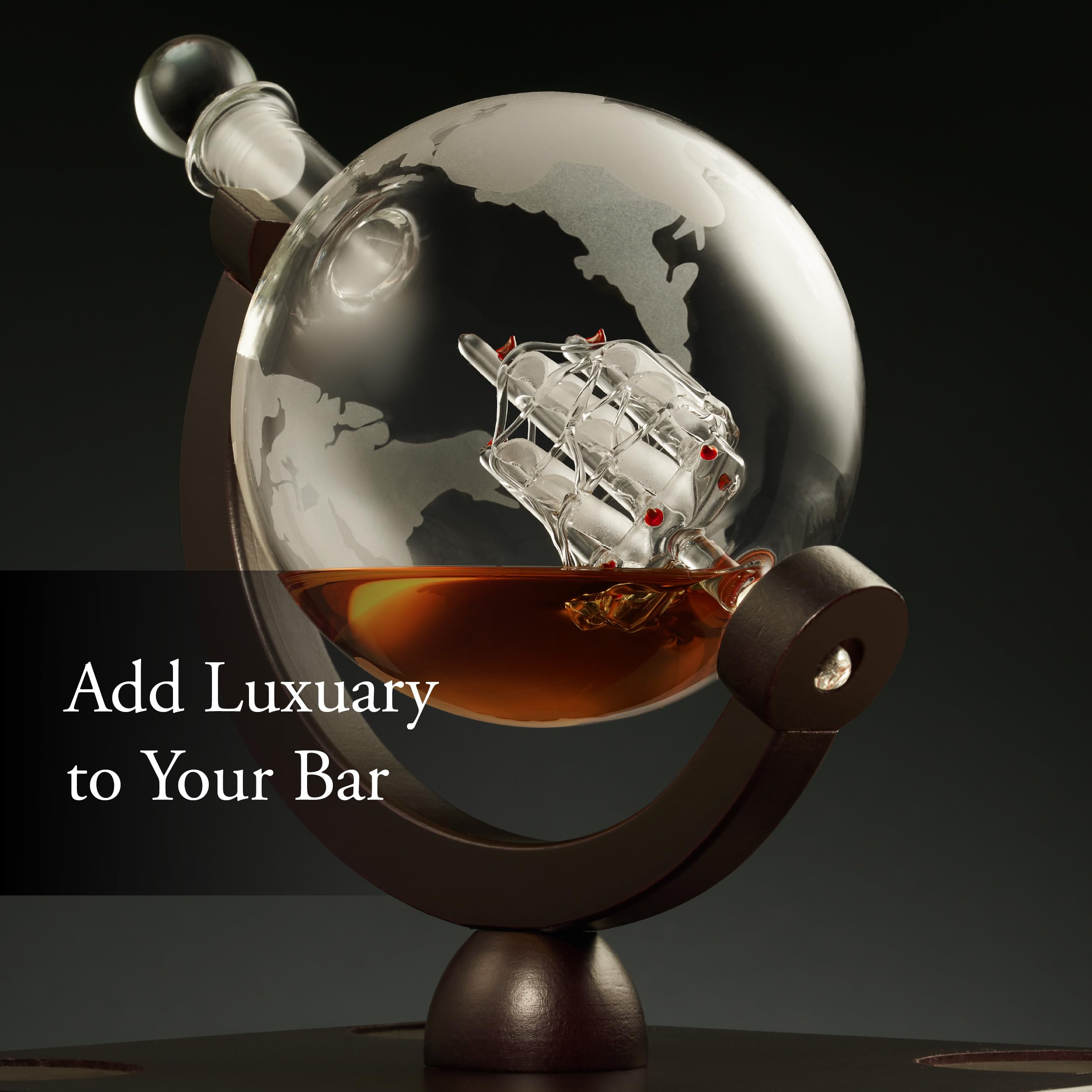 Hydro Gizmos globe design elevates any home bar during gatherings.