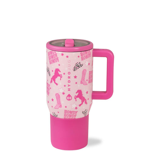 HydroJug Kids 20oz bottle front view showing compact, durable design for school