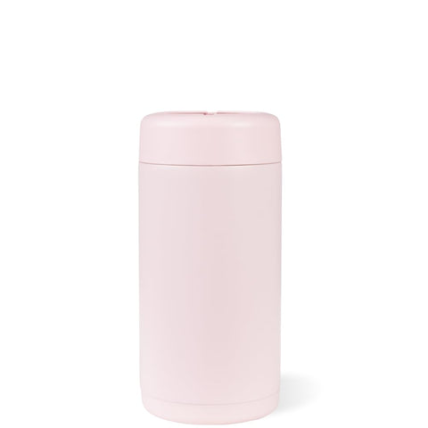 HydroJug Slim Can Cooler on a beach illustrates portability and spill protection