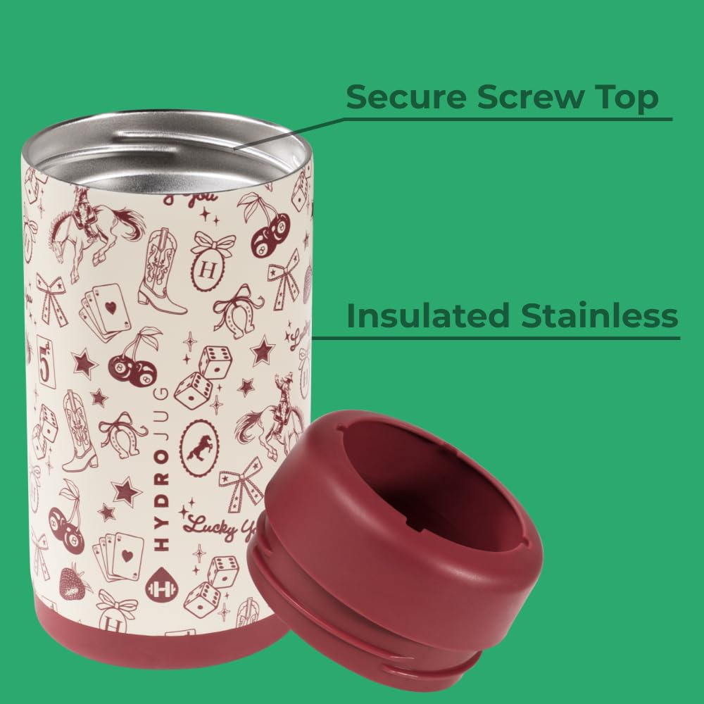 HydroJug Slim Can Cooler non-slip base on surface for stability