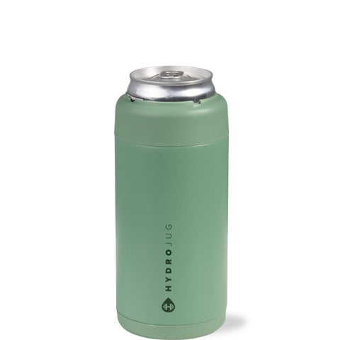 HydroJug Slim Can Cooler with stainless steel insulation keeps 12 oz cans cold.