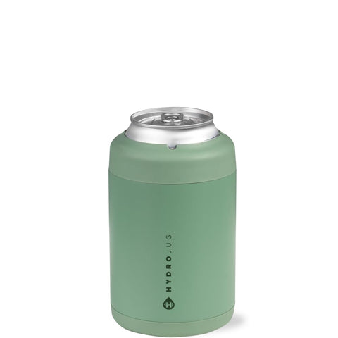 HydroJug Standard Can Cooler 12oz Sage, top view, keeps drinks cold and condensation-free.