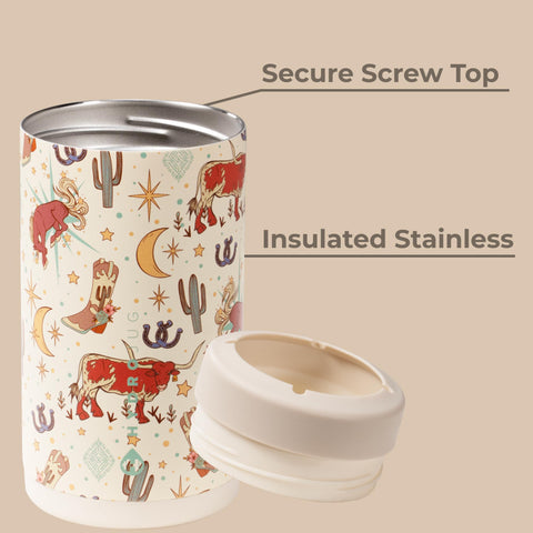 Rugged HydroJug Rodeo rubber base stabilizing a can on a surface.