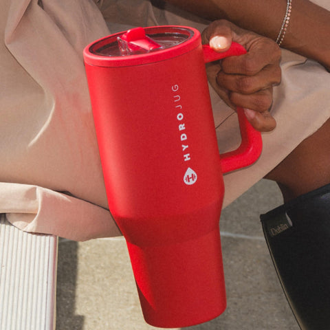 HydroJug Traveler triple-wall insulation keeps drinks hot or cold for hours.