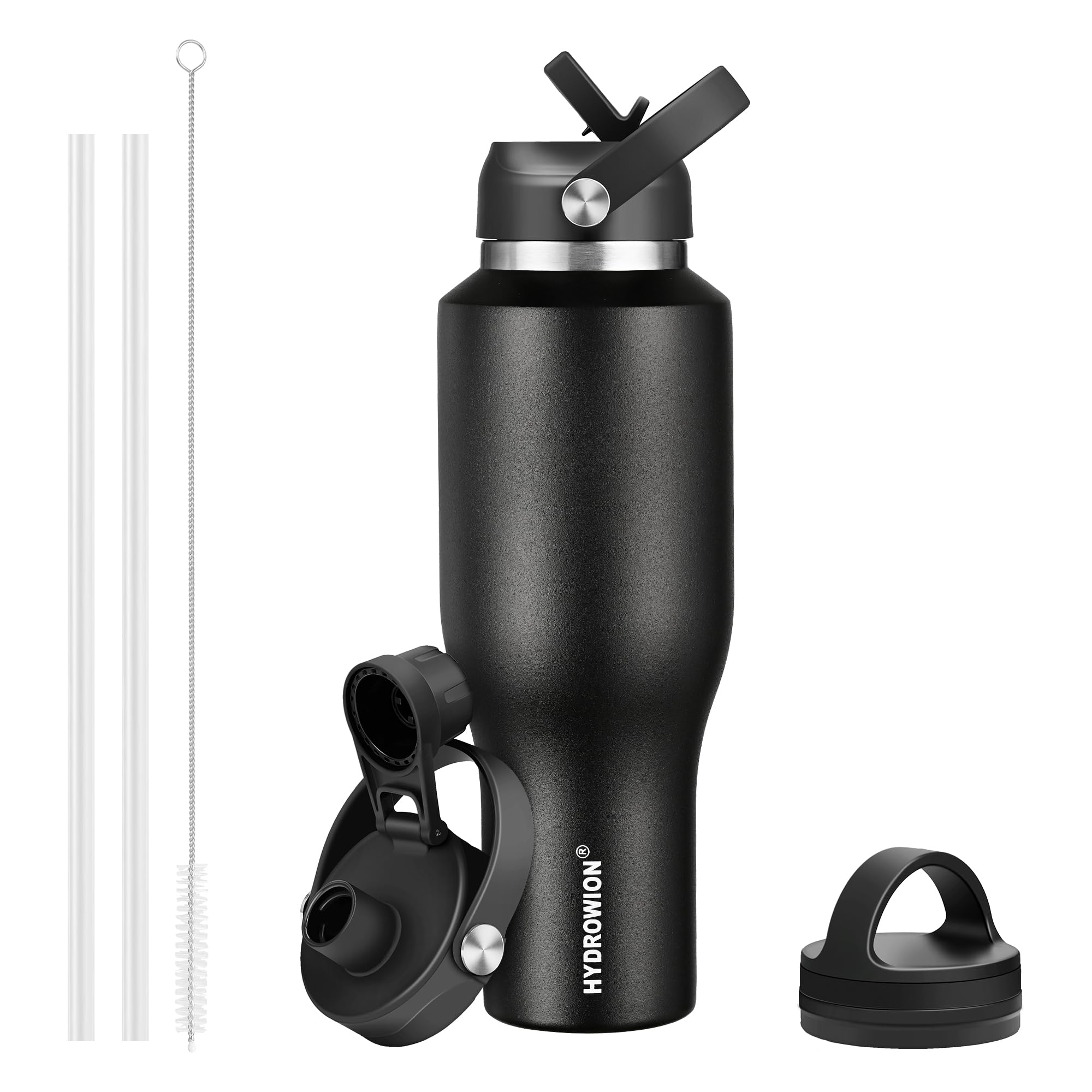 HYDROWION 40oz bottle front view shows slim, cup-holder friendly silhouette