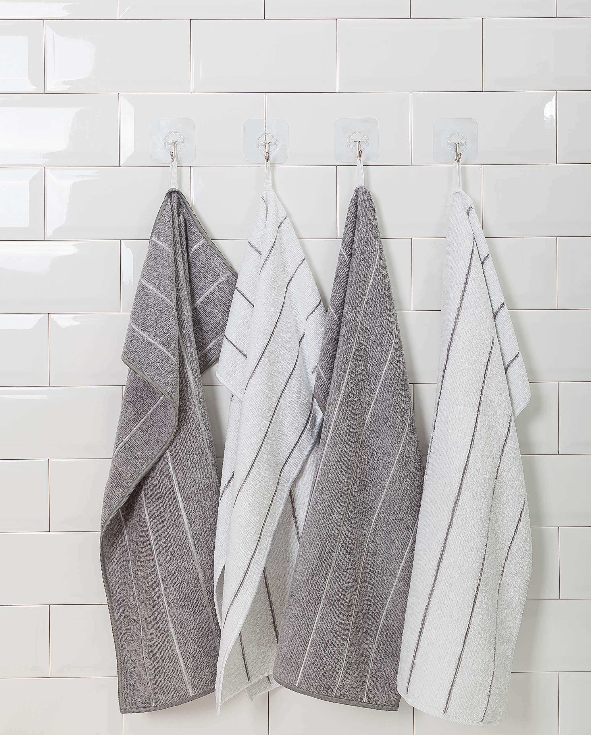 HYER KITCHEN eight-pack striped towels provide convenience