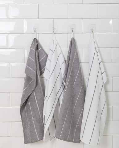 HYER KITCHEN eight-pack striped towels provide convenience