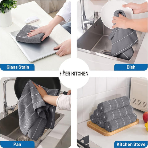 Eight-pack HYER KITCHEN towels provide versatile kitchen solutions.