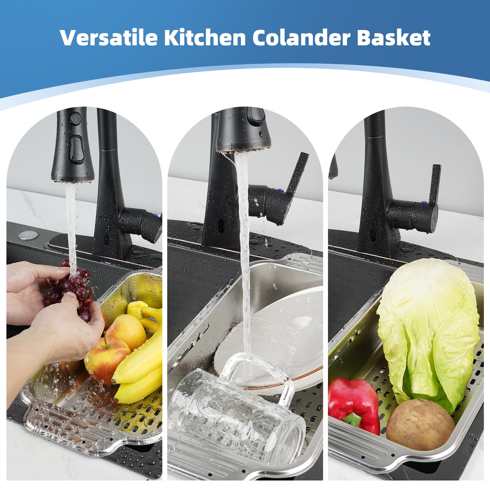 Hygie Rinse extendable colander fits various sinks.