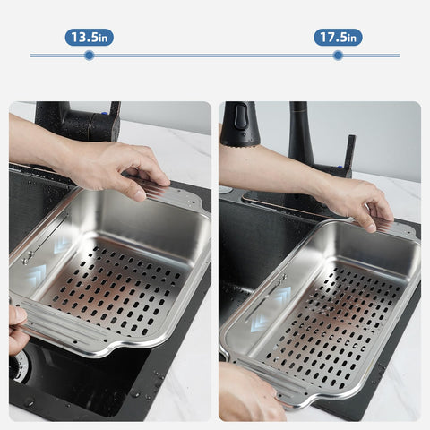 Hygie Rinse square stainless-steel basket with handles for easy draining.
