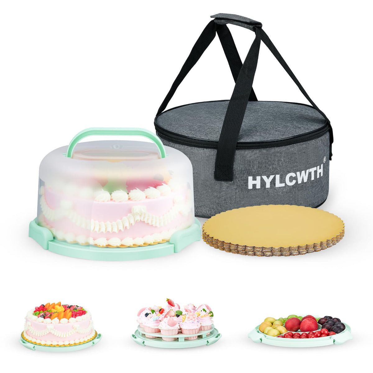 HYLCWTH cake carrier with lid and handle keeps cake secure during transport.