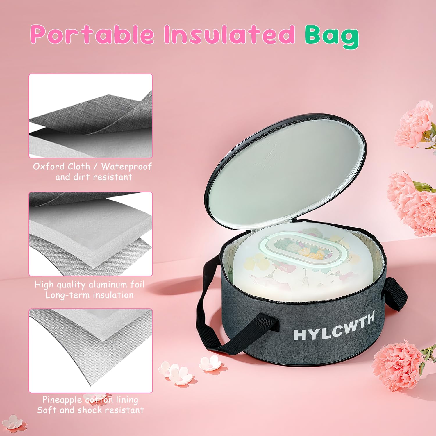 HYLCWTH secure three-snaps lid design prevents spills during transport.
