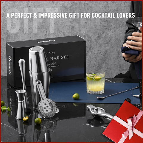 Hyoank stainless steel cocktail shaker set showing rust resistant quality