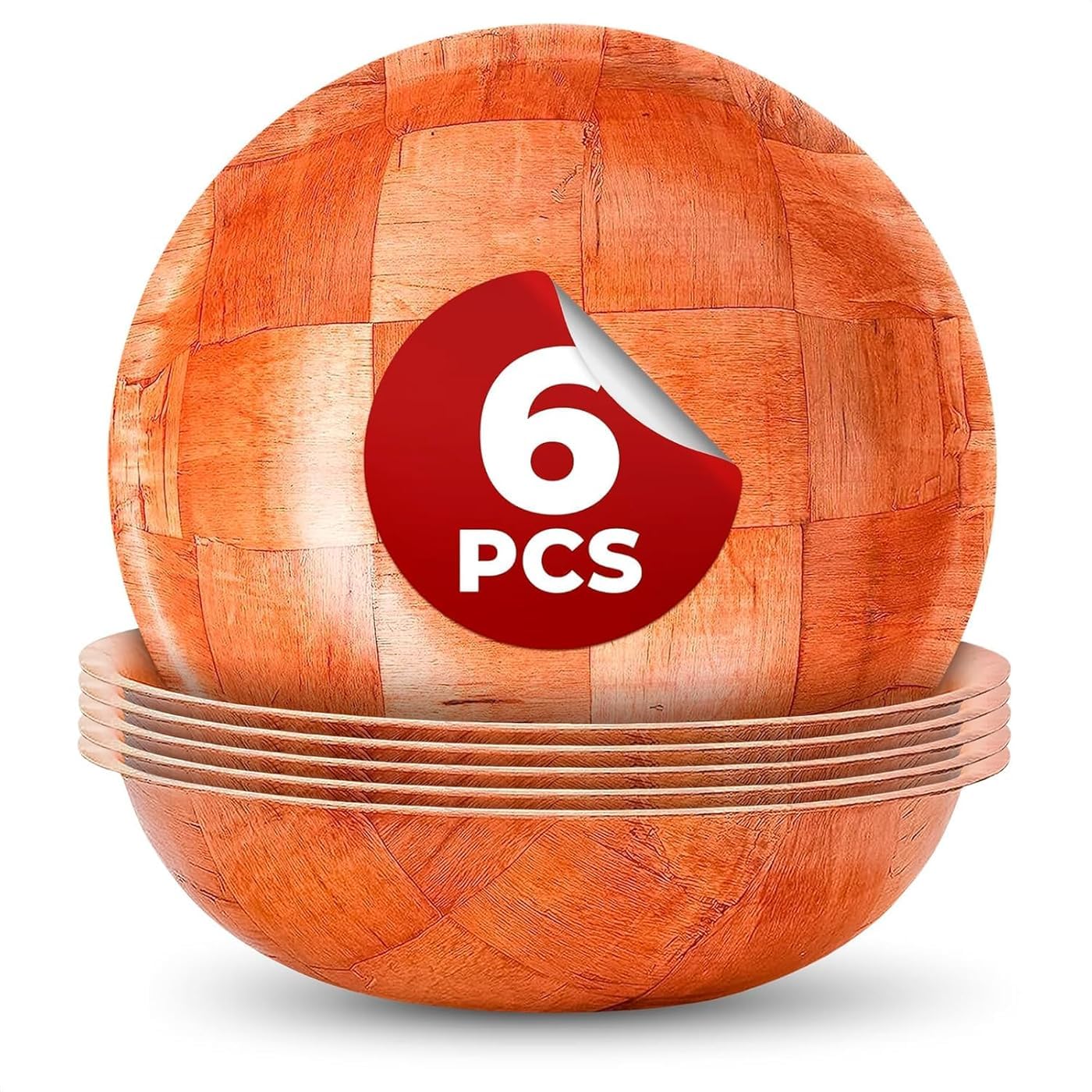 HYQO 6-pack wooden salad bowls stack neatly for easy storage and stylish serving.