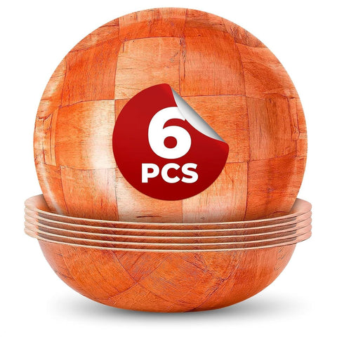 HYQO 6-pack wooden salad bowls stack neatly for easy storage and stylish serving.