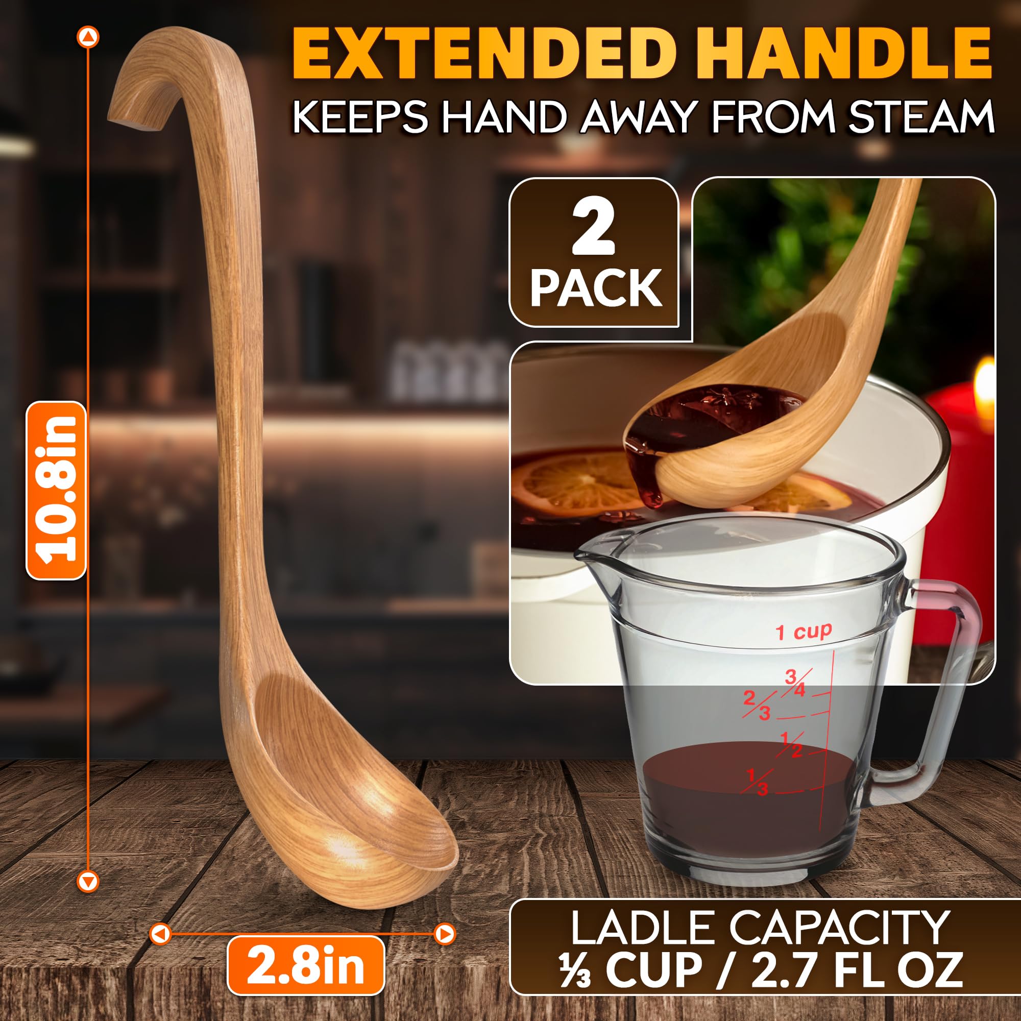 HYQO lacquered wooden ladle with smooth surface for easy cleaning