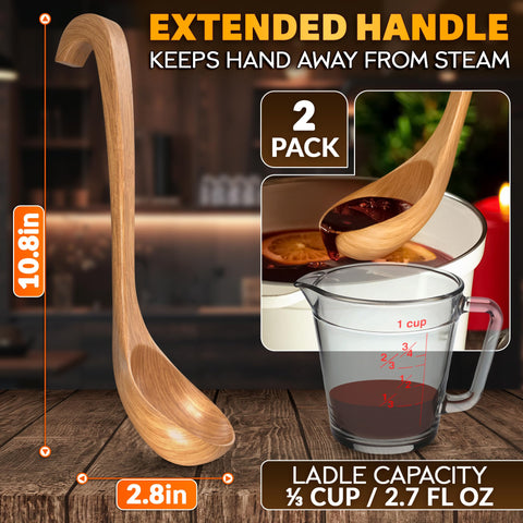 HYQO lacquered wooden ladle with smooth surface for easy cleaning
