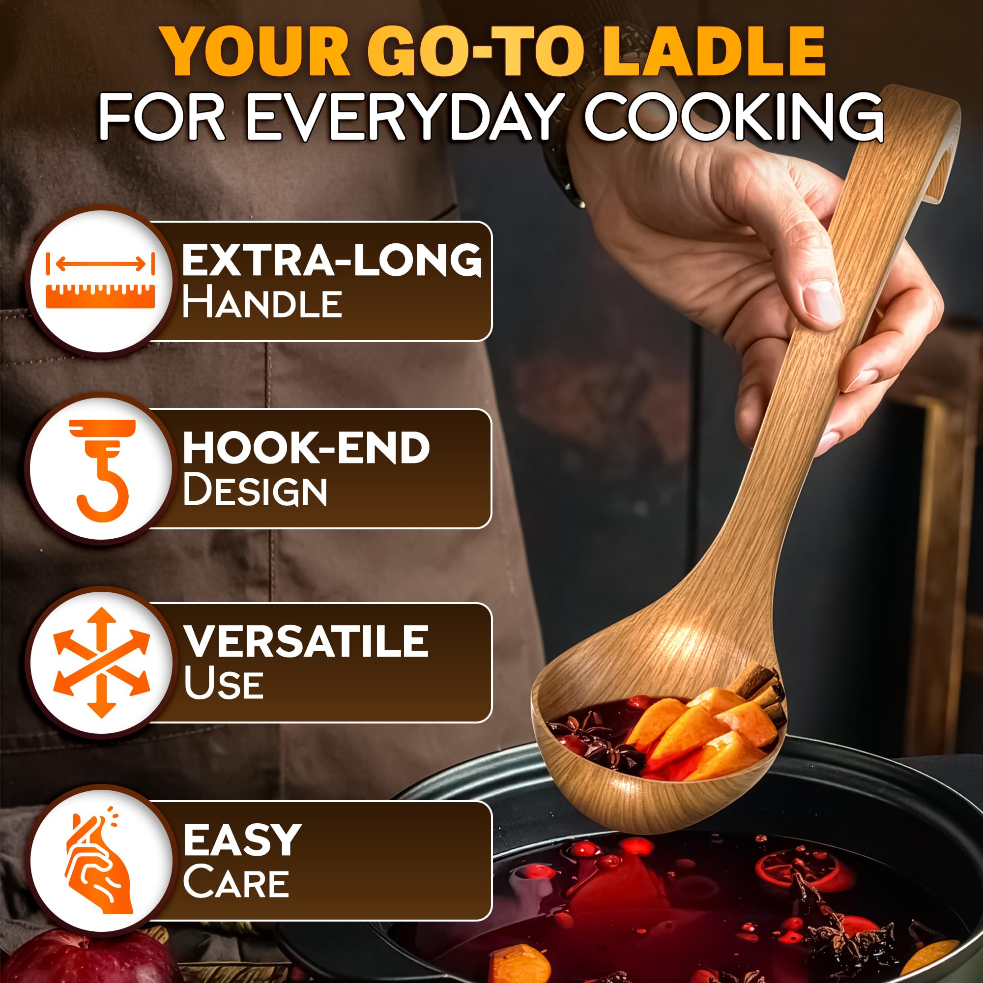 HYQO deep-capacity ladle holds up to 2.7 fl oz for accurate servings