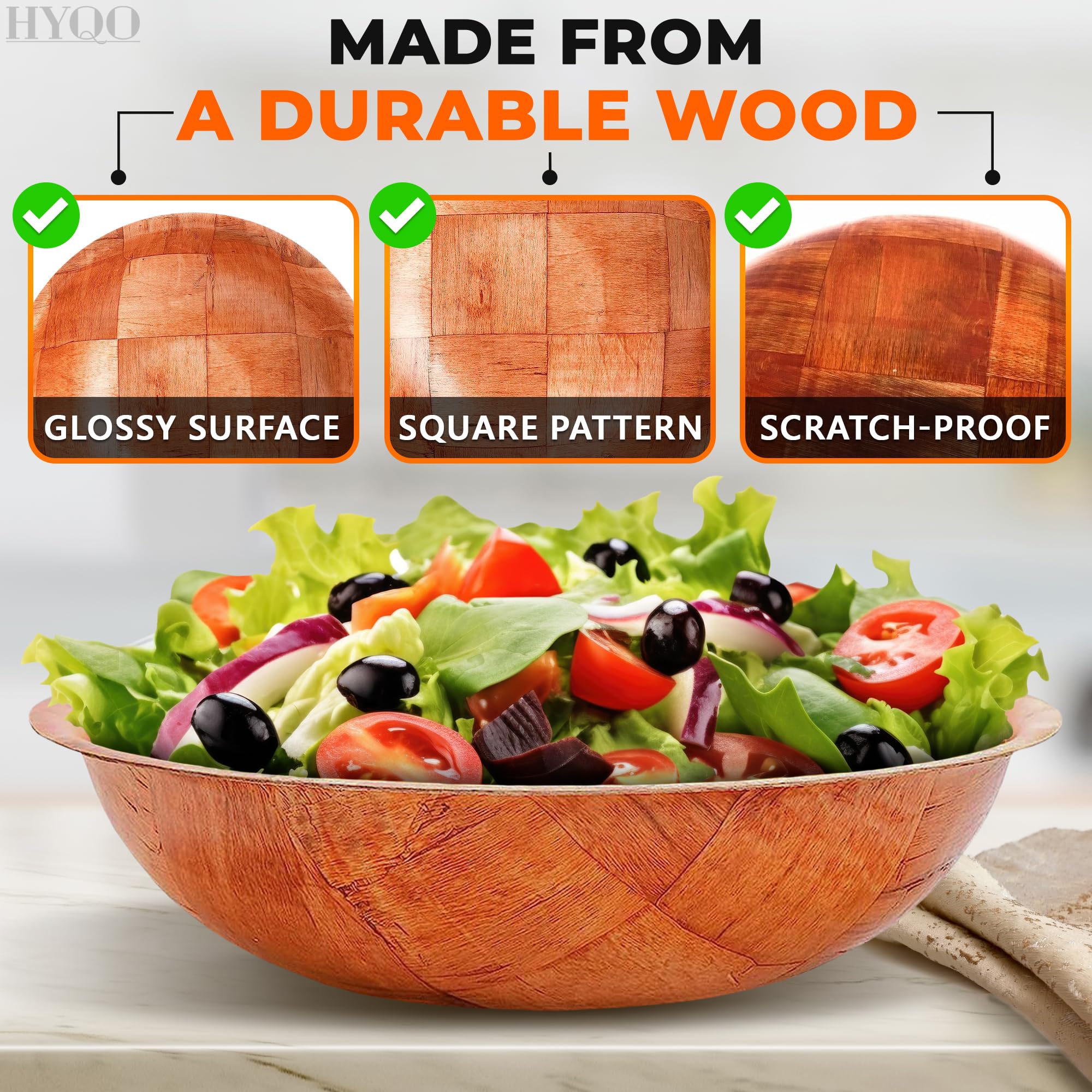 HYQO bowls for fruit and snacks showcase fresh ingredients with warm wood tones.